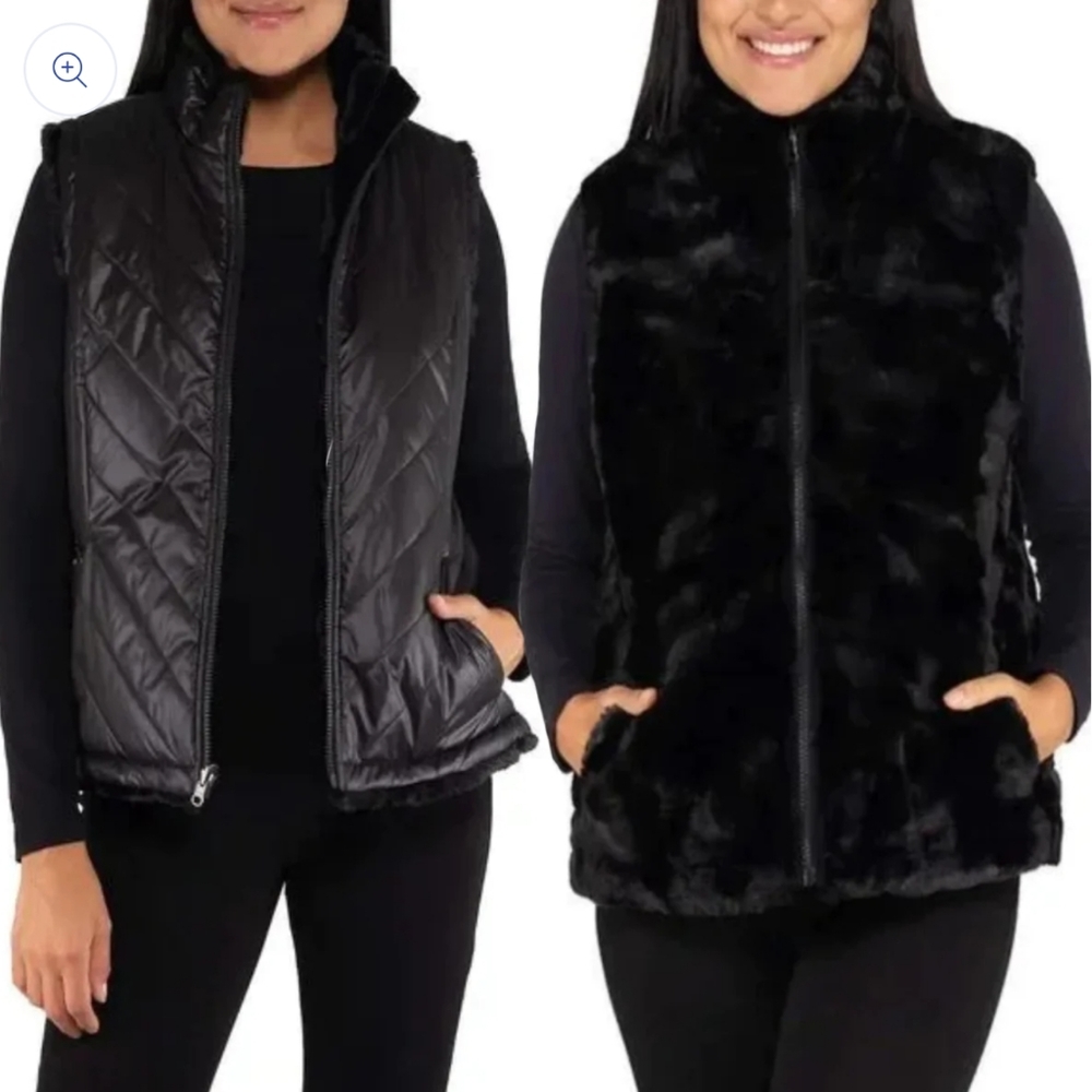 Nicole Miller Reversible Cozy Quilted Faux Fur‎ Ves